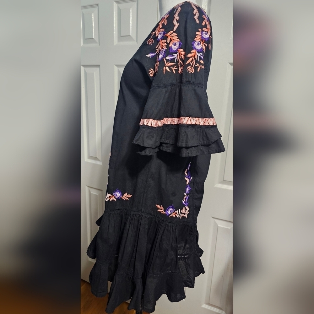 Free People Pavlo Cotton Embroidered Black Flounce Fairycore Dress Sz XS - Picture 6 of 10